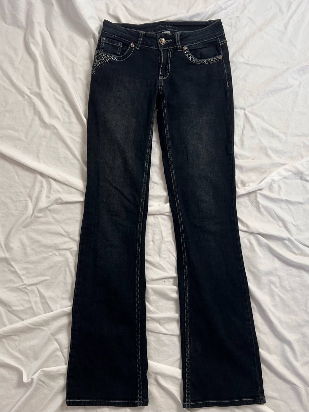 Vintage Y2K Cache low rise bootcut dark wash jeans with cute embroidery Size 0